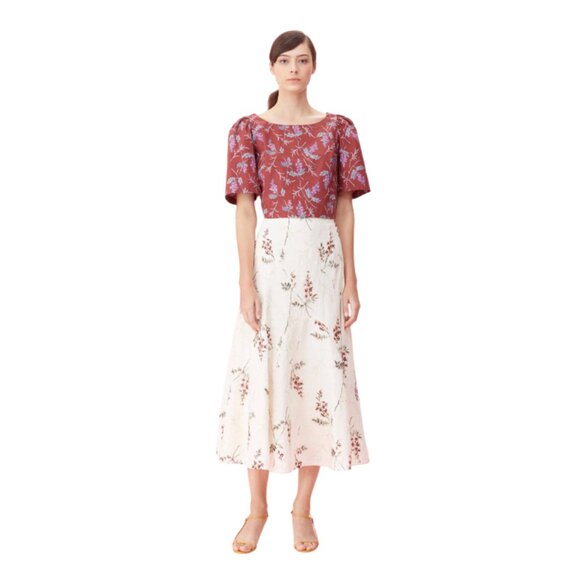 NWT Rebecca Taylor Ivie Embroidered Midi Skirt Womens 10 Cream Ivory Floral NEW - Picture 1 of 15